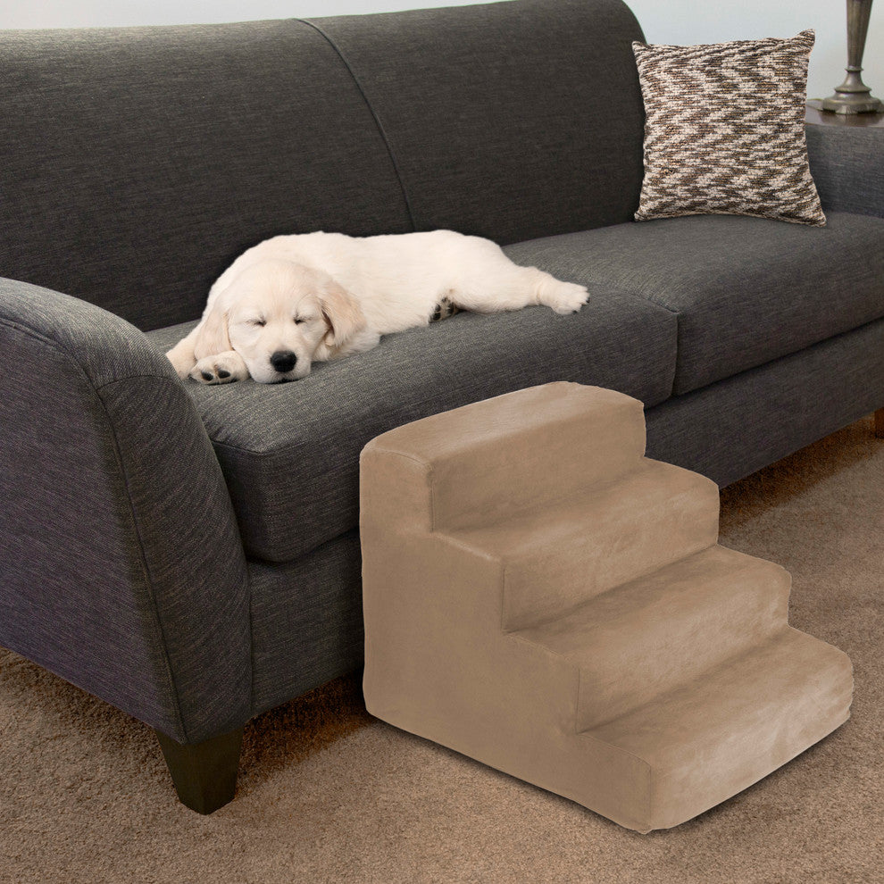 High Density Foam Pet Stairs 4 Steps With Removeable Cover By Petmaker, Tan