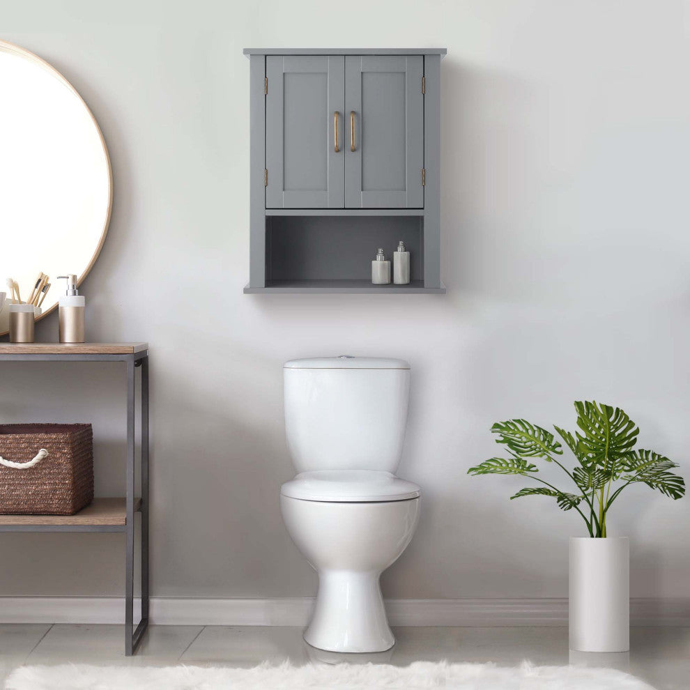 Wooden Bathroom Wall Cabinet Open Shelf Grey
