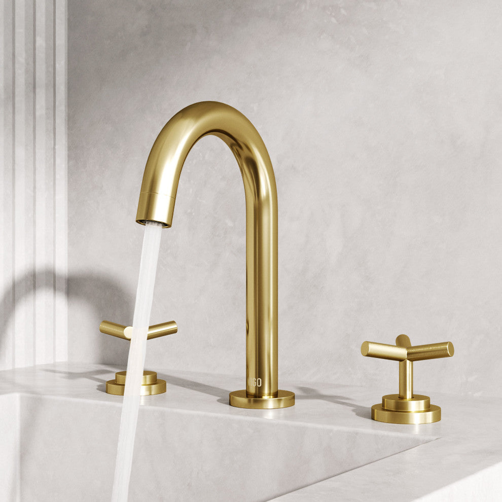 VIGO Jewel 9" H 2-Handle Widespread Bathroom Faucet, Matte Brushed Gold