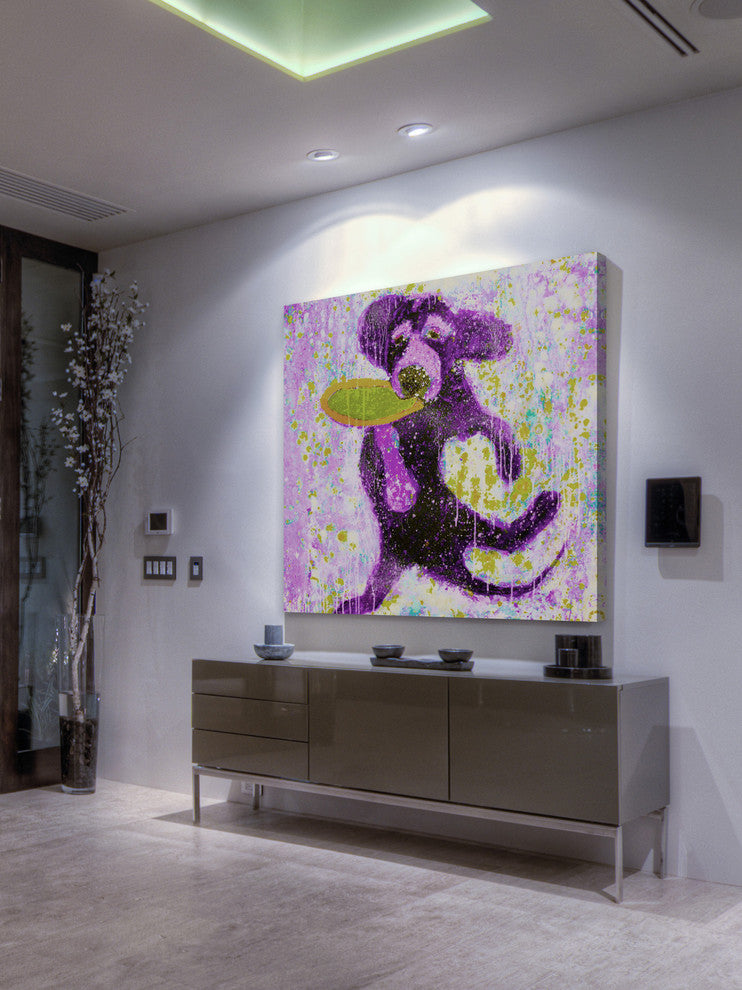 "Purple Frisbee" Painting Print on Wrapped Canvas, 18"x18"