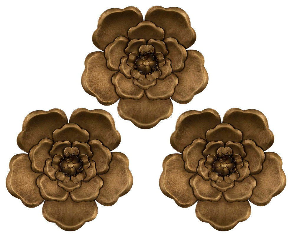 Set of 3 Metallic Golden Flowers Wall Decor