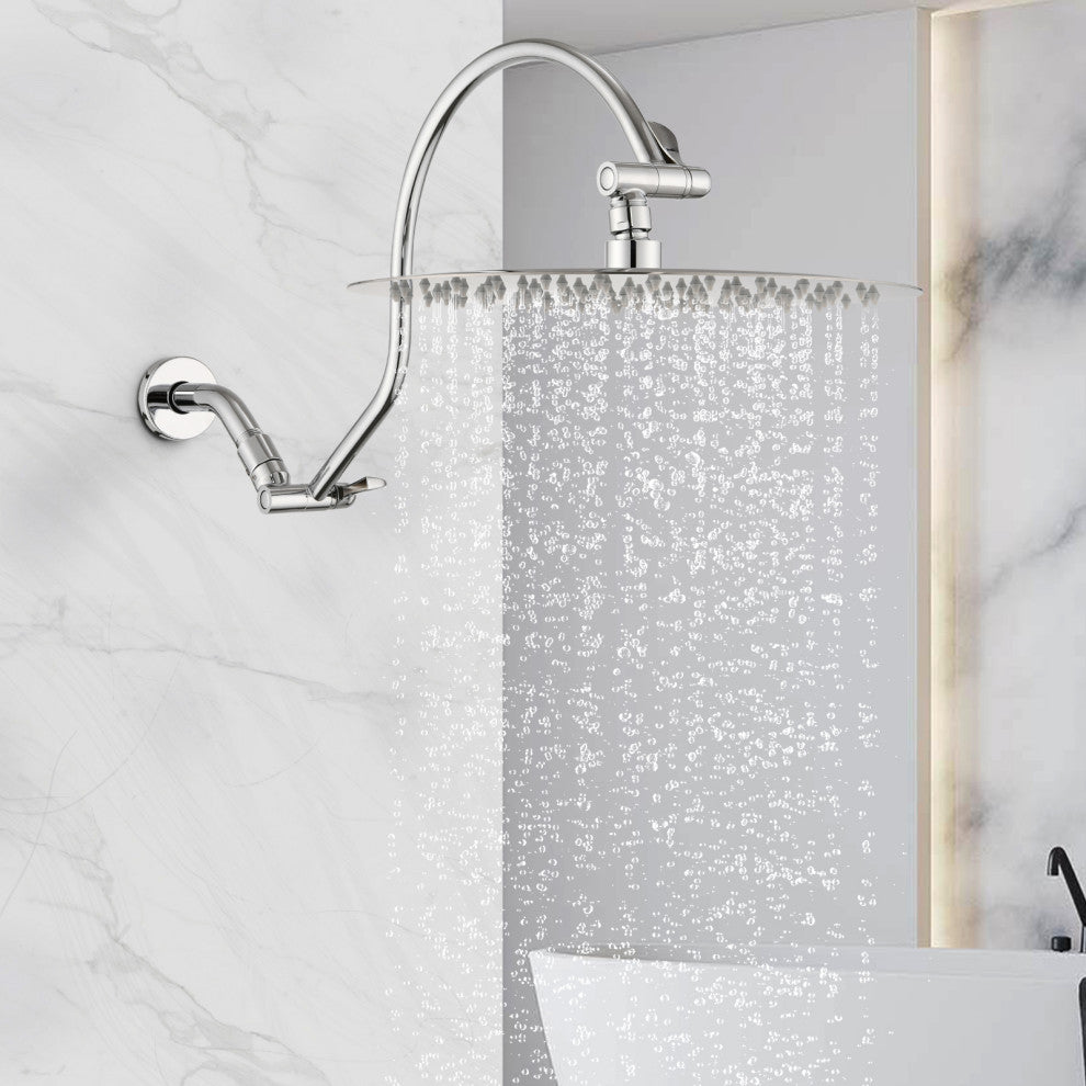 12" Rain Shower Head With 16" Adjustable Height & Distance Extension Arm, Chrome