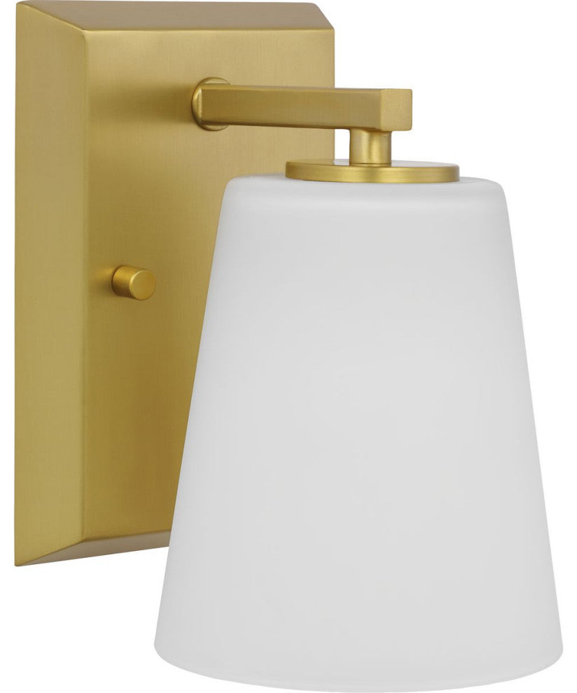 Vertex Collection One-Light Brushed Gold Etched White Glass Bath Light