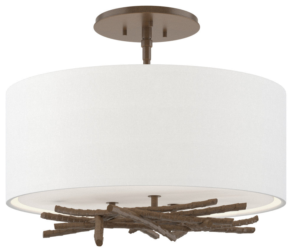 Brindille Semi-Flush, Bronze Finish, Natural Anna Shade