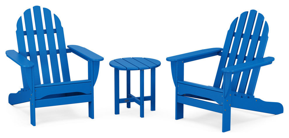Polywood Classic 3-Piece Adirondack Chair Set With Table, Pacific Blue