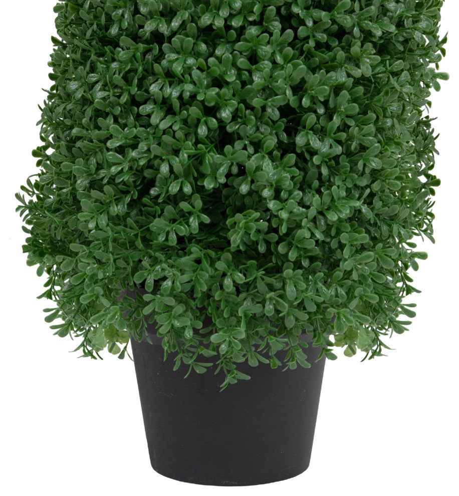 30" Artificial Boxwood Cone Topiary Tree With Round Pot Unlit