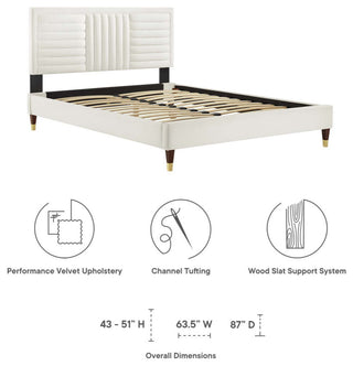 Sofia Channel Tufted Performance Velvet Full Platform Bed, White