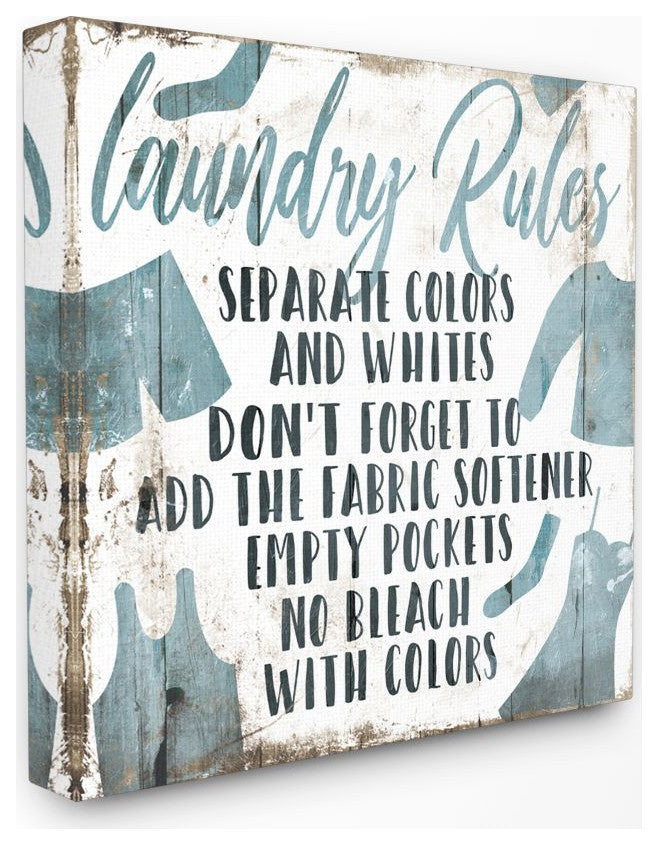 Laundry Rules Bathroom Wood Te"xtured Word Design, 17"x17"