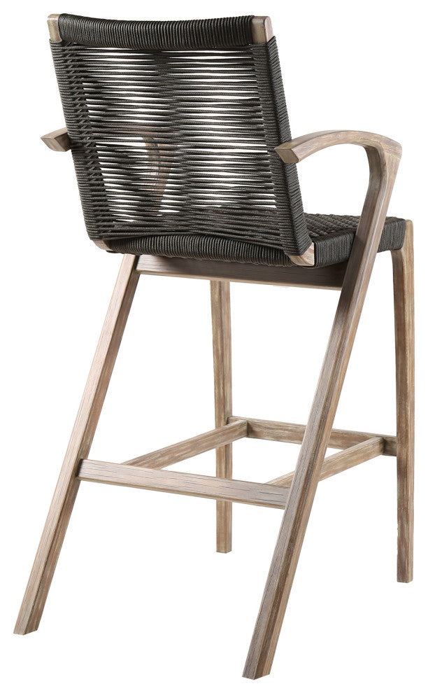 Brielle Outdoor Light Eucalyptus Wood and Charcoal Rope Counter Height Stool