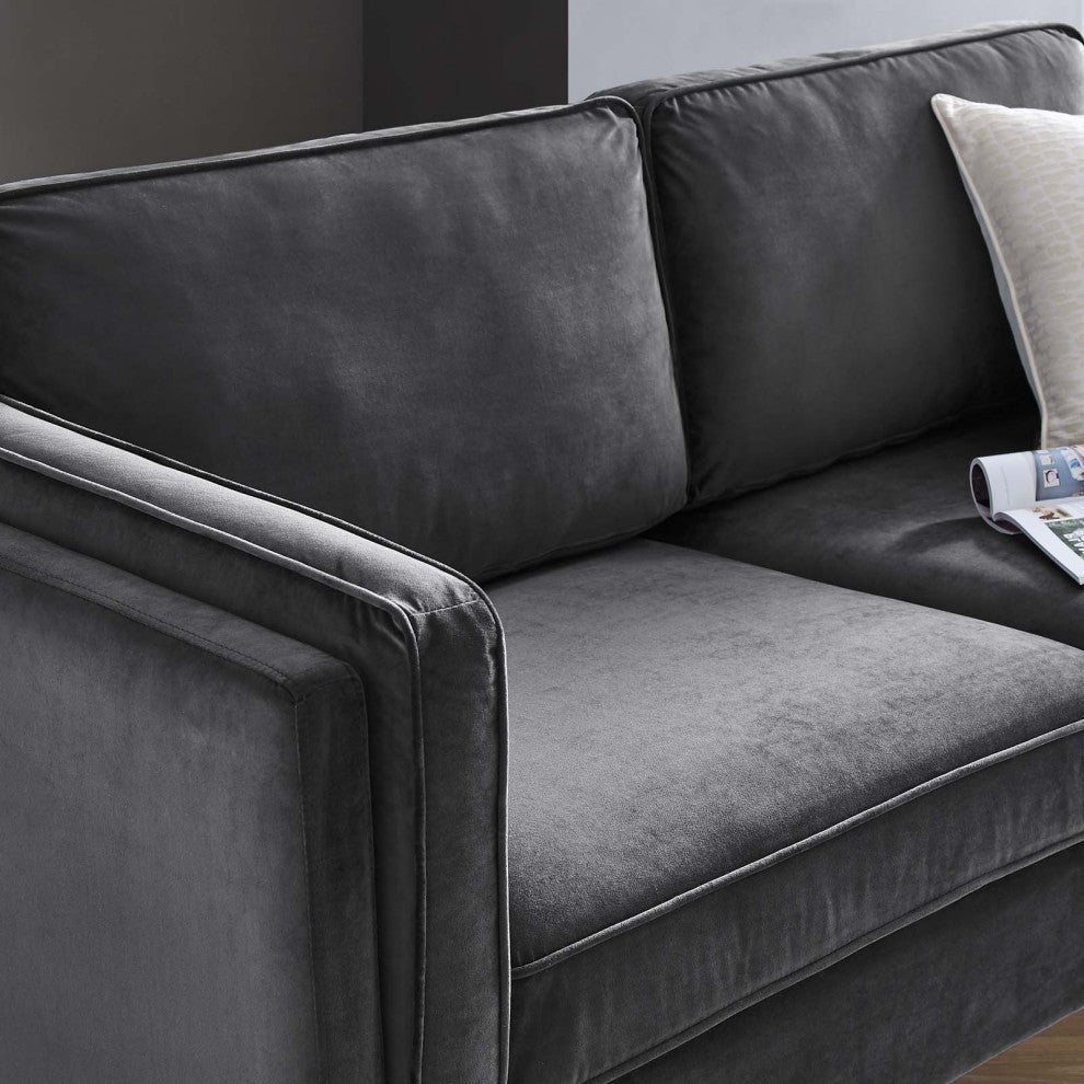 Sofa, Velvet, Dark Gray, Modern, Living Lounge Room Hotel Lobby Hospitality