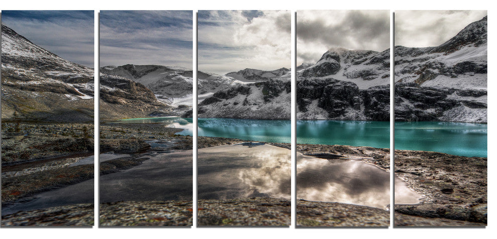Mountain Creek under Cloudy Sky, Large Landscape Canvas Print, 60"x28", 5 Panels