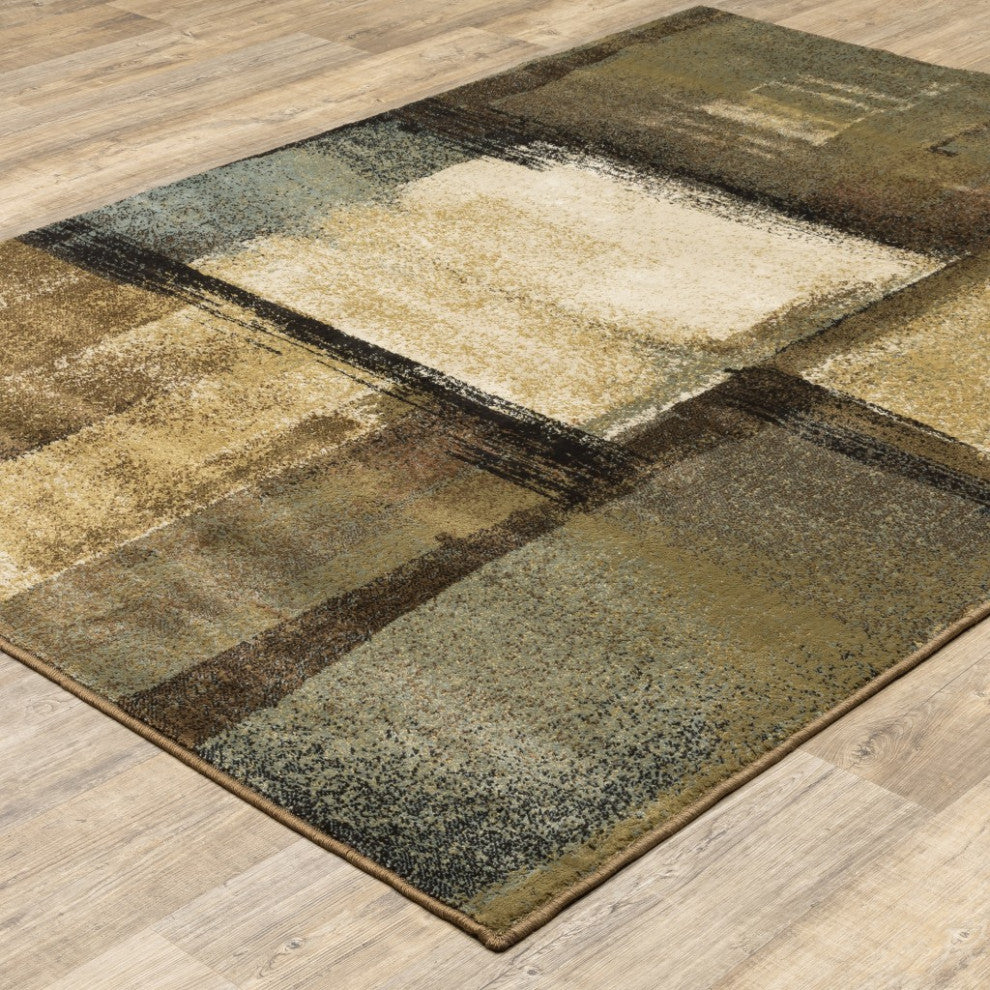 5"x7" Brown and Beige Distressed Blocks Area Rug