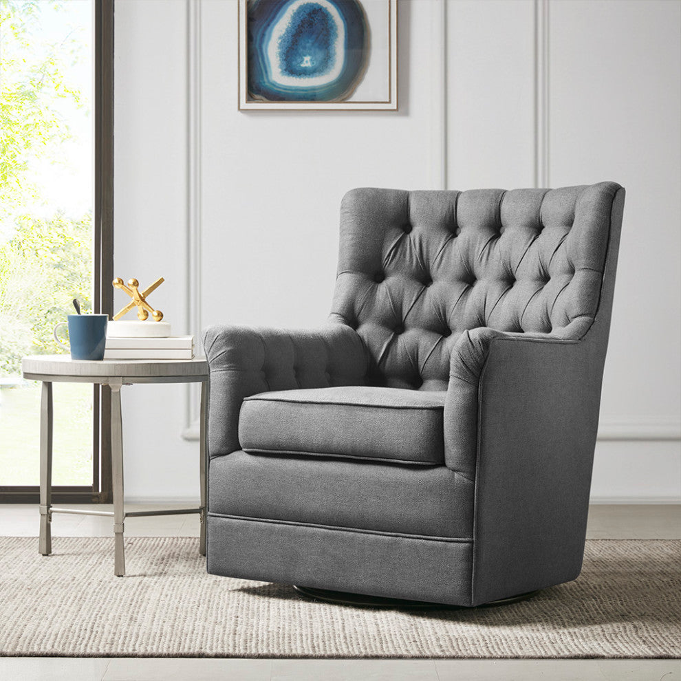 Madison Park Mathis Tufted Swivel Lounge Chair, Grey