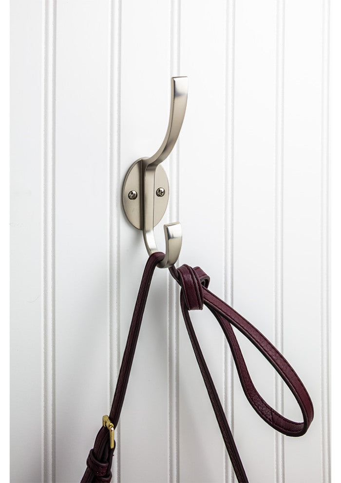5-7/8" Double zinc wall mount hook. Finish: SN.