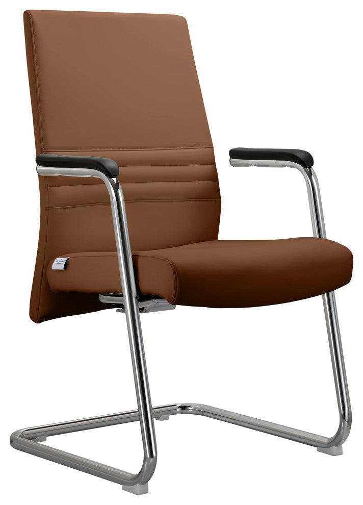 LeisureMod Aleen Office Chair With Upholstered Seat and Metal Armrest, Dark Brown
