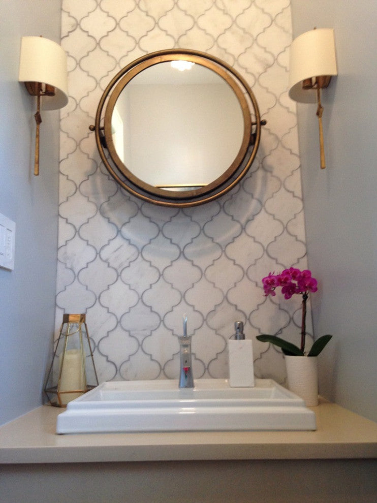 Carrara White Waterjet Arabesque Interlocking Honed Mosaic Tile, 12