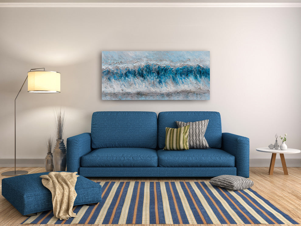 Blue Waves" Abstract Hand Painted Canvas Artwork; Modern Art; Fine Artwork