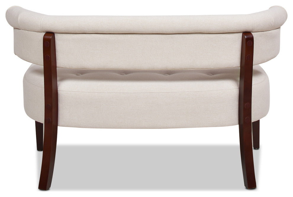 Jared Roll Arm Tufted Bench Settee, Sky Neutral Beige Polyester