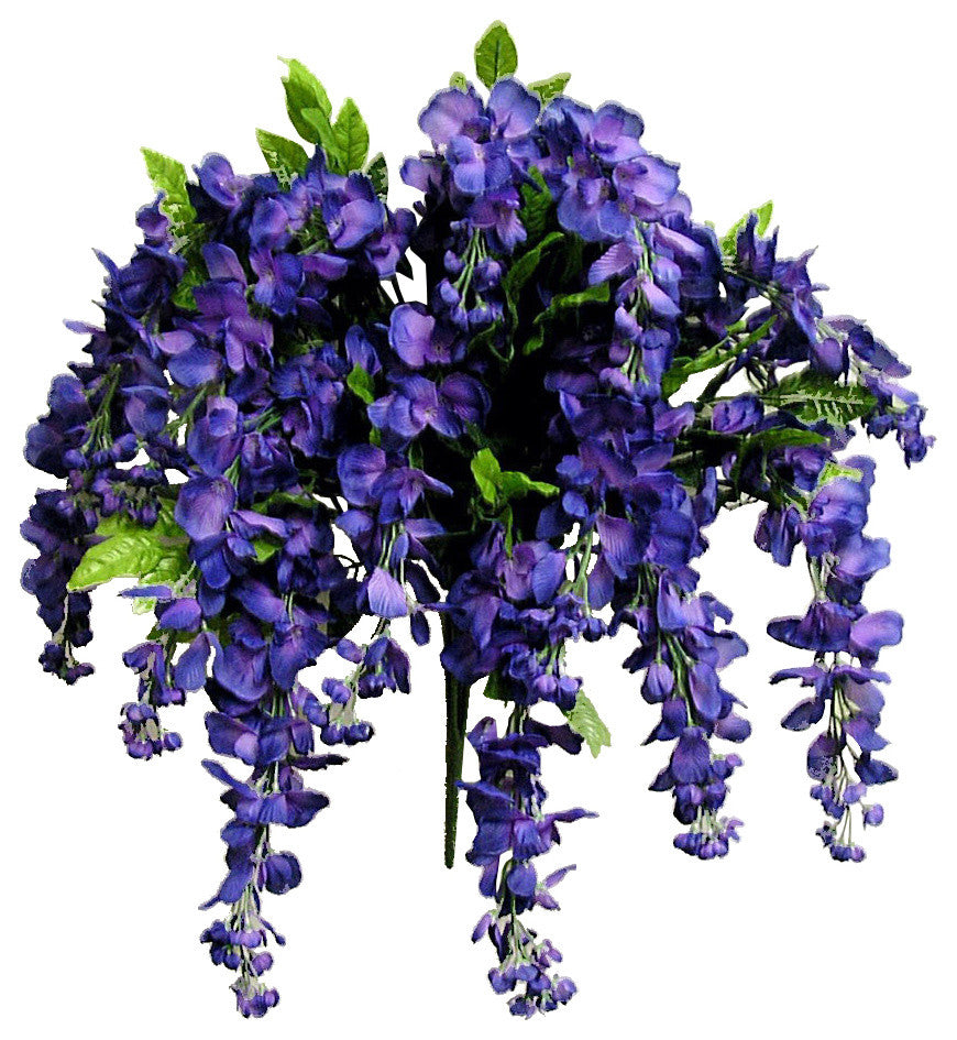 15 Stems Wisteria Long Hanging Bush Flowers, Purple