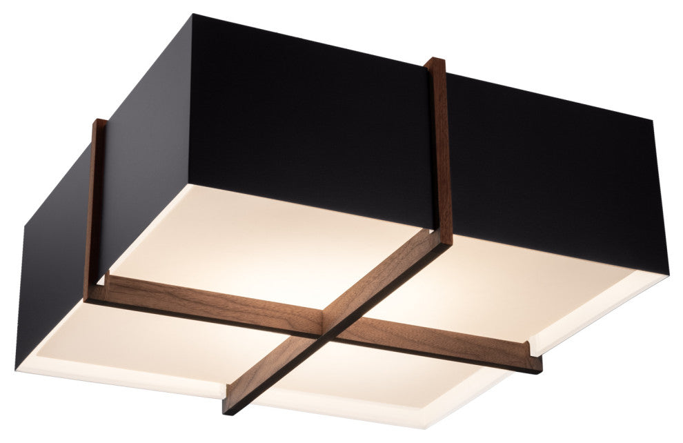 Veram Flushmount LED, Walnut, Matte Black With Matte White Interior, 18, 2700k