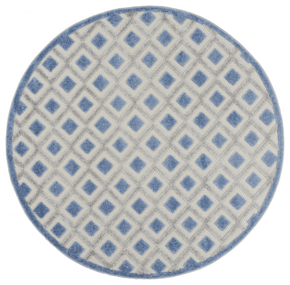 5' Round Blue And Gray Round Geometric Indoor Outdoor Area Rug