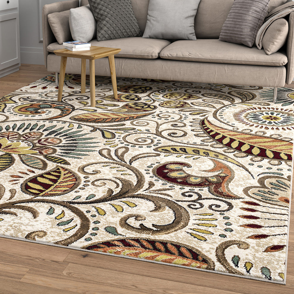 Giselle Transitional Floral Area Rug, Ivory, 9'3"x12'6"