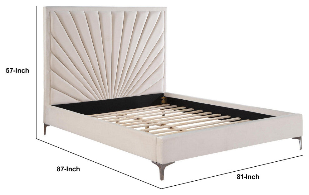 Benzara BM284009 Oliver Wood King Size Bed Channel Tufted Panel Headboard, Beige