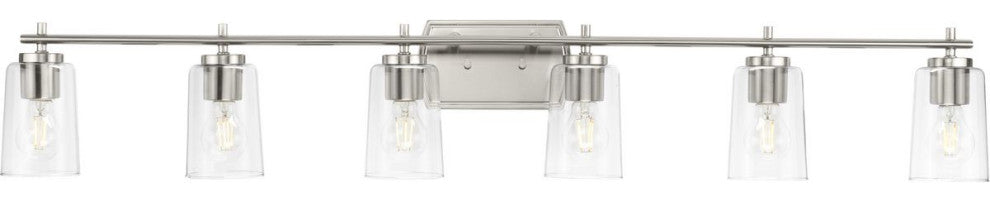 Adley Collection 48-1/2" 6-Light Brushed Nickel Clear Glass Bath Vanity Light