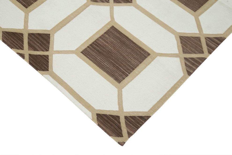 Rug N Carpet - Handmade Wool 3' 7'' x 5' 2'' Geometric Dhurrie Kilim Rug