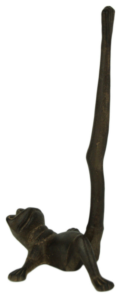 Rustic Brown Cast Iron Long Leg Frog Paper Towel Holder