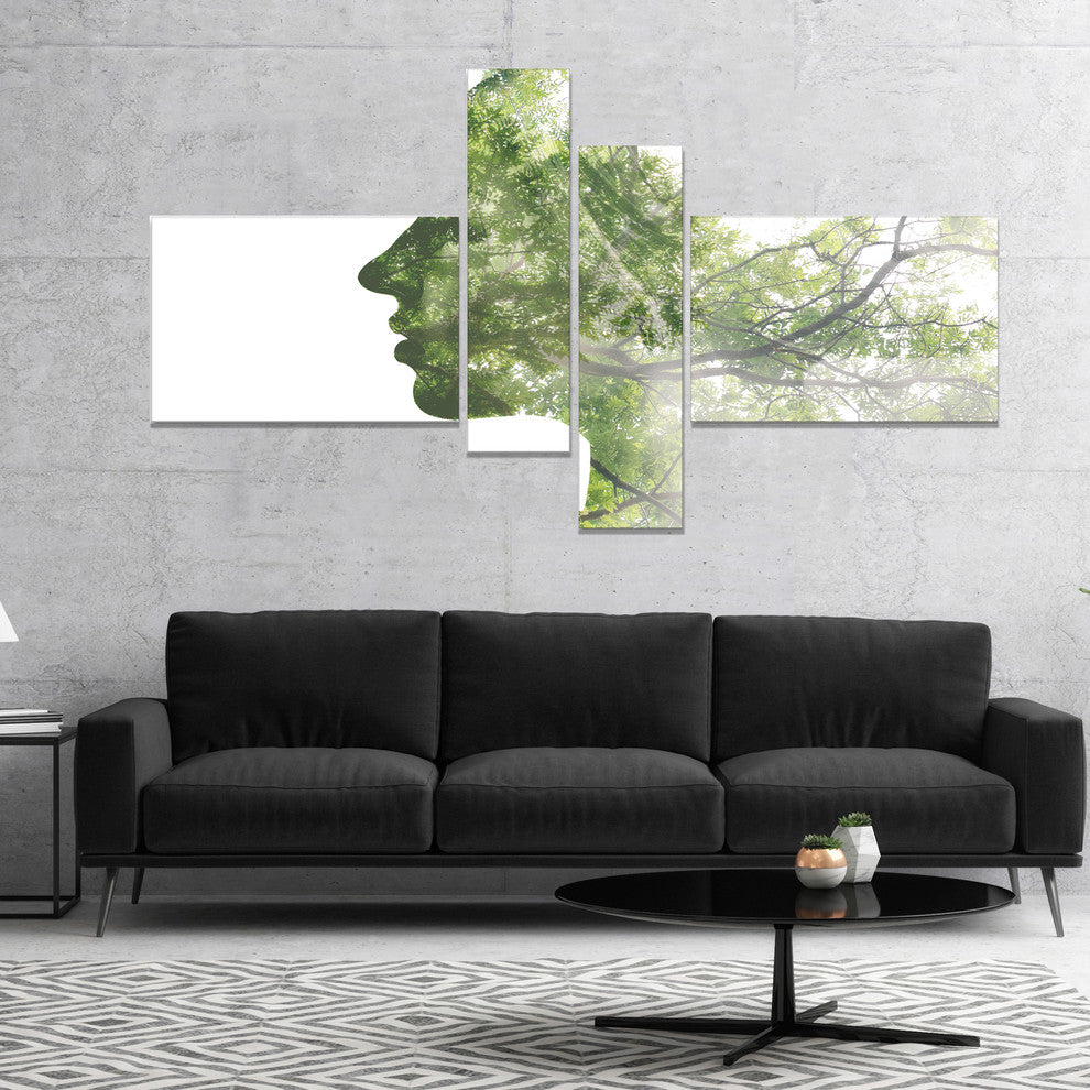 Lady Combined With Green Tree, Portrait Canvas Art Print, 60"x32", 4 panels