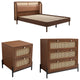 TATEUS Cannage Rattan Wood Platform Queen Bed + Nightstand+Chest