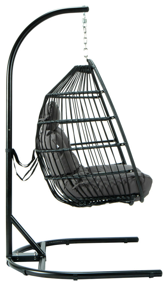 LeisureMod Wicker Folding Hanging Egg Swing Chair, Dark Gray