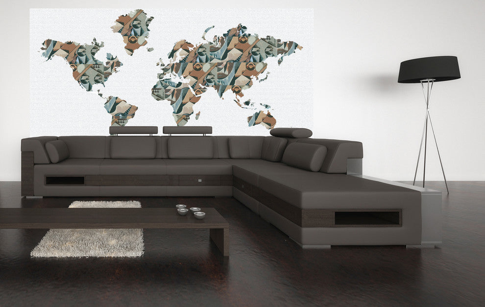 Studio Map Mural, Gris Banjo Mosaic, Peel and Stick, 3 Panels, 107"x52"