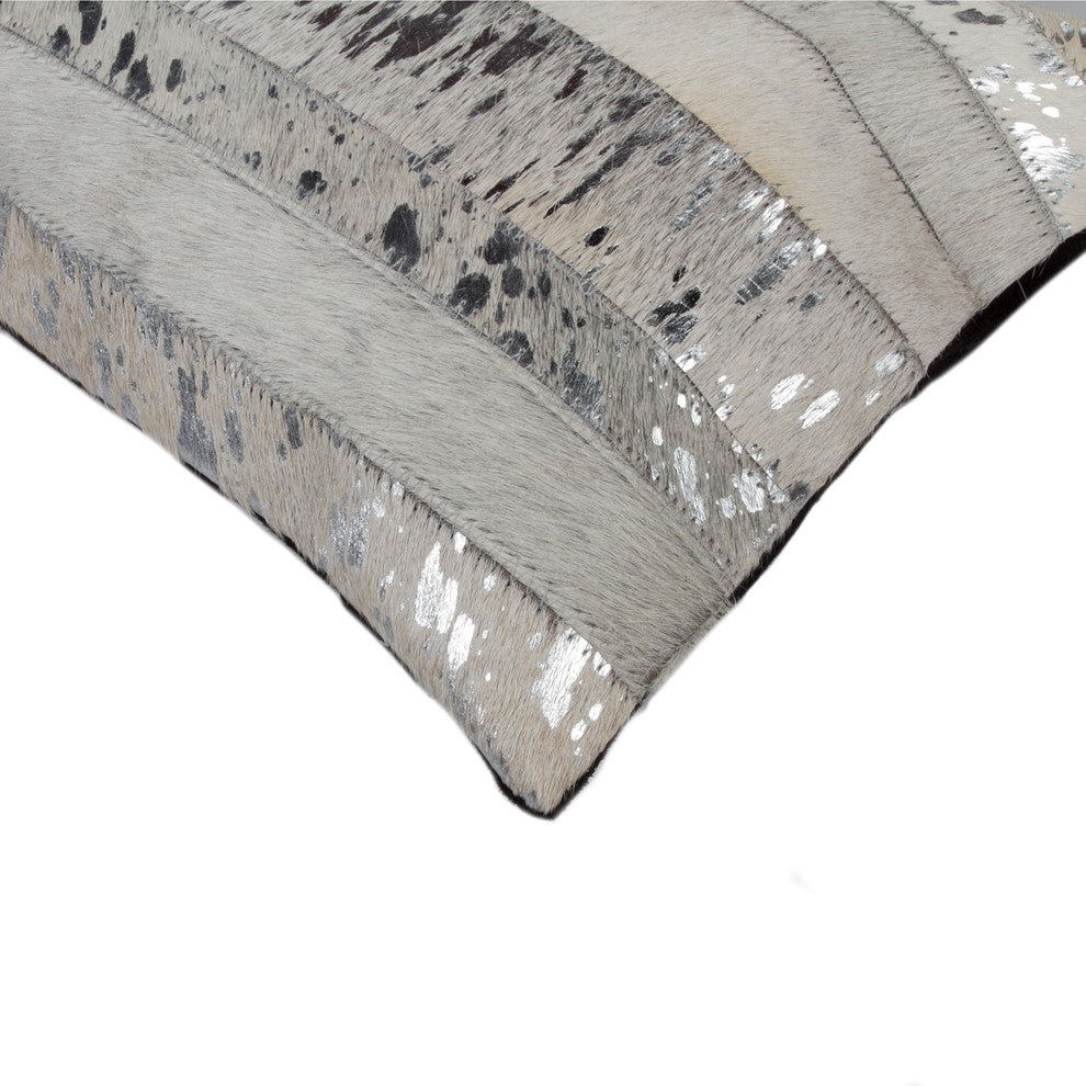 Torino Madrid Pillow 12"x20", Gray & Silver
