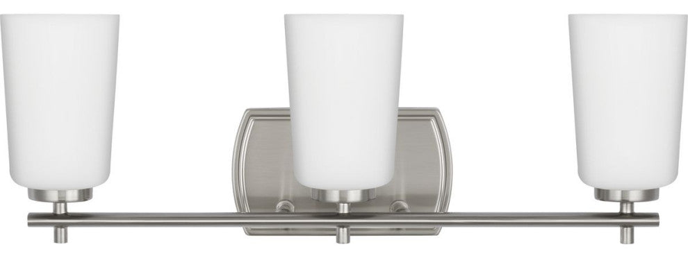 Adley Collection Three-Light Brushed Nickel Etched Opal Glass Bath Vanity Light