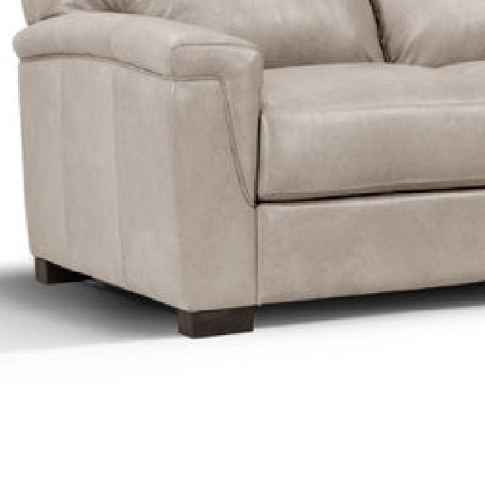 Benzara BM275694 91" Sofa, T Cushion Back, Beige Genuine Leather, Padded Arms