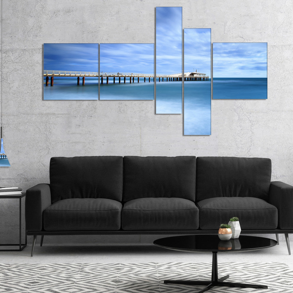 Pier Infinite to Blue Sea, Seascape Canvas Art Print, 60"x32", 5 panels