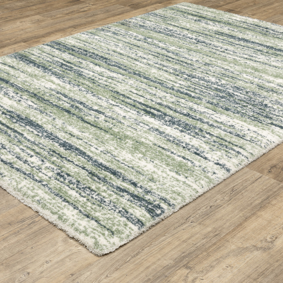 Greer Modern Distressed Stripe Blue/ Green Area Rug, 3'10" x 5'5"