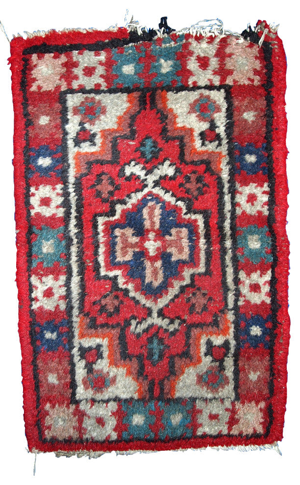 Handmade vintage Persian Hamadan rug 1.4' x 2.2' (42cm x 68cm) 1960s