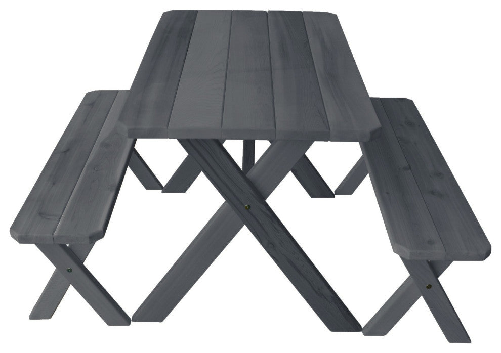 Cedar Cross-Leg Table with 2 Benches, Charcoal Stain, 5 Foot