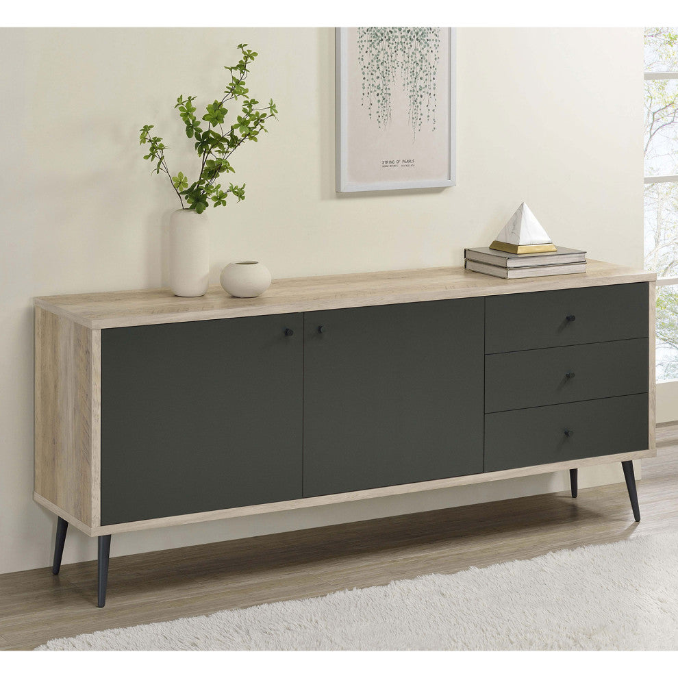 2 Doors and 3 Drawers Wooden Accent Cabinet, Gray and Antique Pine