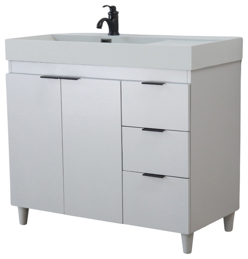 39" Single Sink Vanity, French Gray With Light Gray Composite Granite Top