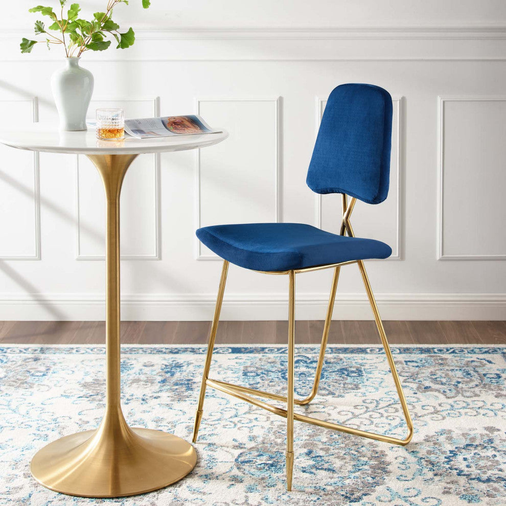 Bar Stool Chair Barstool, Velvet, Metal, Blue Navy, Modern, Bar Pub Cafe Bistro