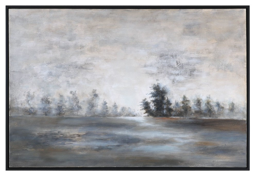 Winter Landscape Trees Painting, Gray Tan Black Wall Art