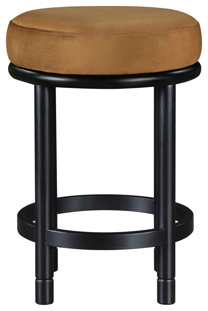 Monette Upholstered Bar and Counter Stool, Saddle, Velvet, Black Finish