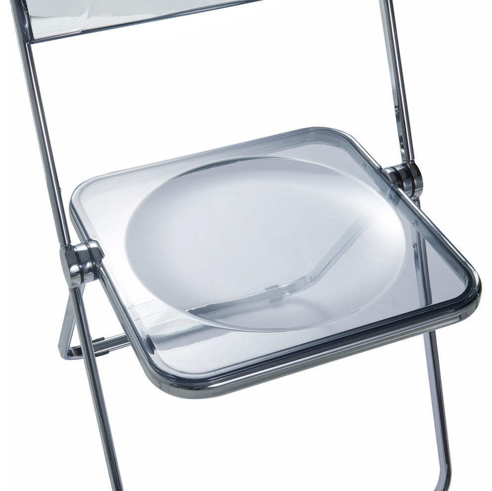 LeisureMod Lawrence 7-Piece Dining Set With Folding Chairs and Table, Clear