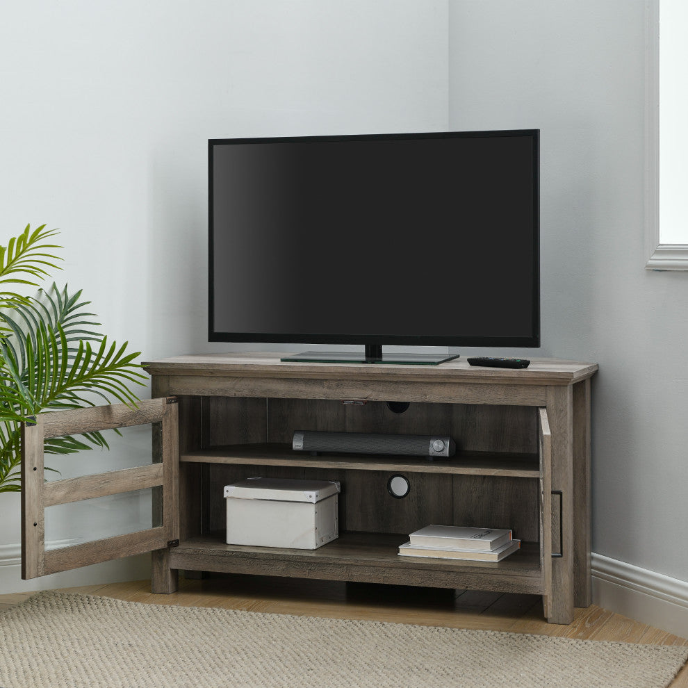 44" Corner Wood TV Console, Gray Wash