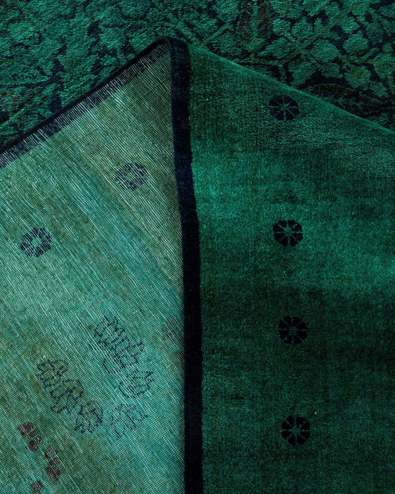 Overdyed, One-of-a-Kind Hand-Knotted Area Rug Green, 12'3"x18'0"