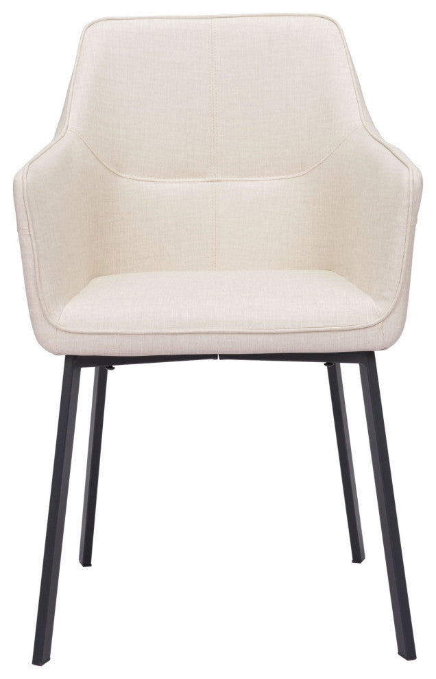 Side Dining Chair, Steel Metal, Fabric, Beige, Black, Bar Kitchen Cafe Bistro